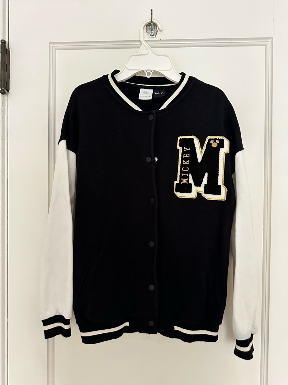 Zara x Disney Mickey Mouse Black & White Varsity Jacket with M Patch